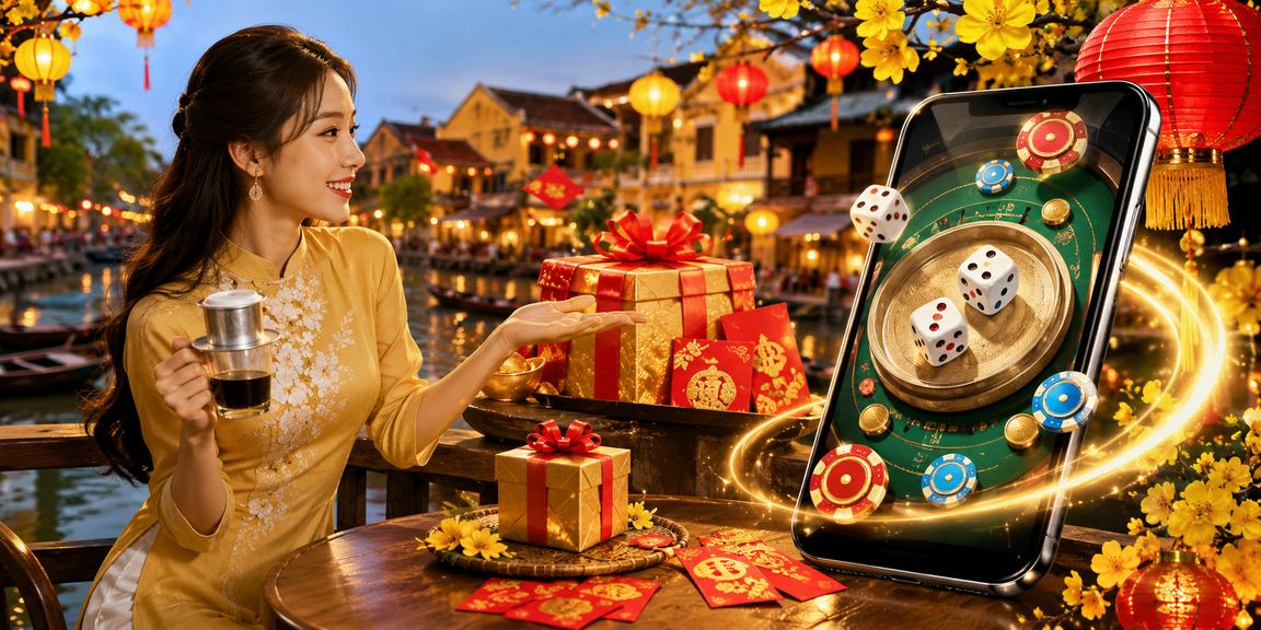 Người chơi tại Hội An ngồi cà phê tra cứu thông tin bảo mật tài khoản casino trên điện thoại